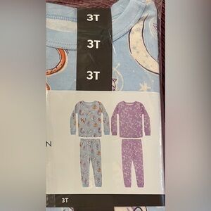 Toddler Girls Four Piece 100% Organic Cotton Snug Fitting Pajamas 2 Tops 2 Pants